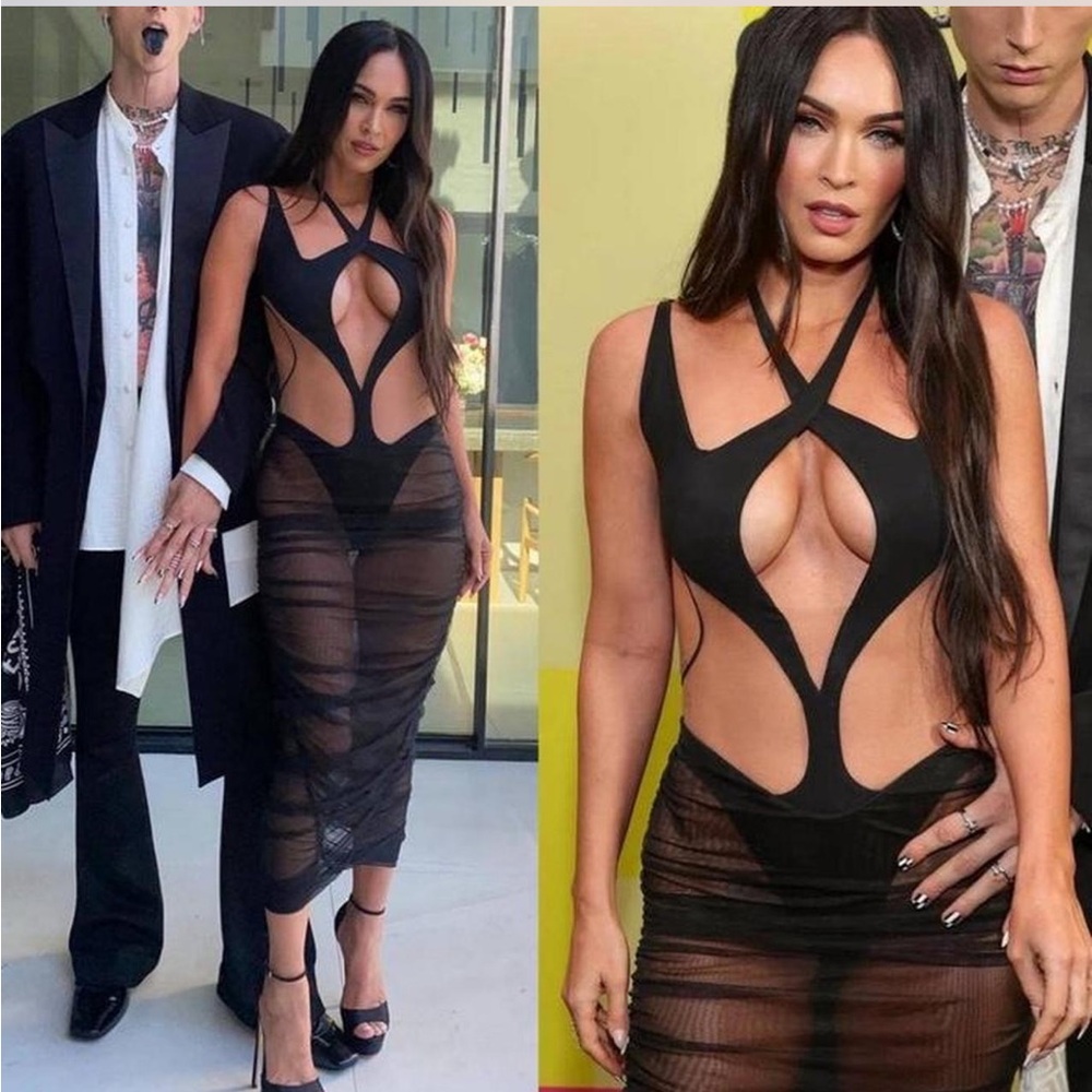 Mugler cutout black mesh dress